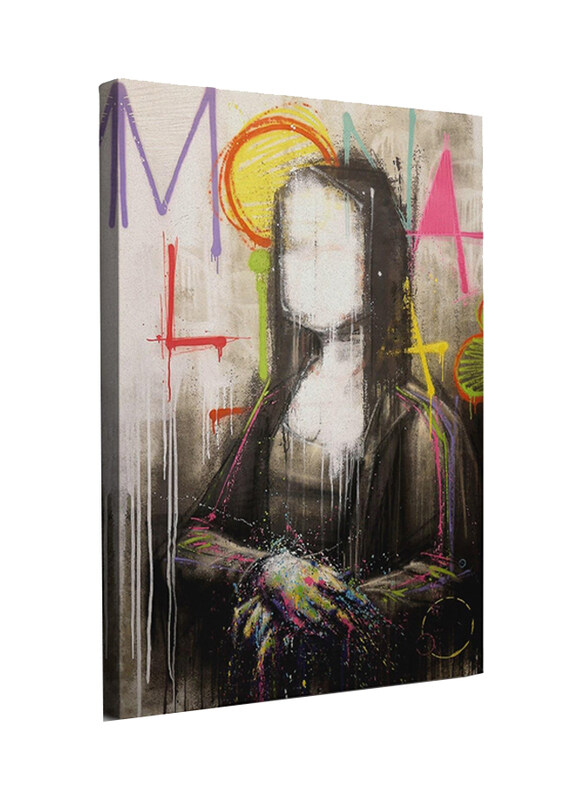 

Faicai Art Framed Canvas 24 x 36-Inch Abstract Mona Lisa Paintings Colourful Graffiti Street Art Poster, Multicolour