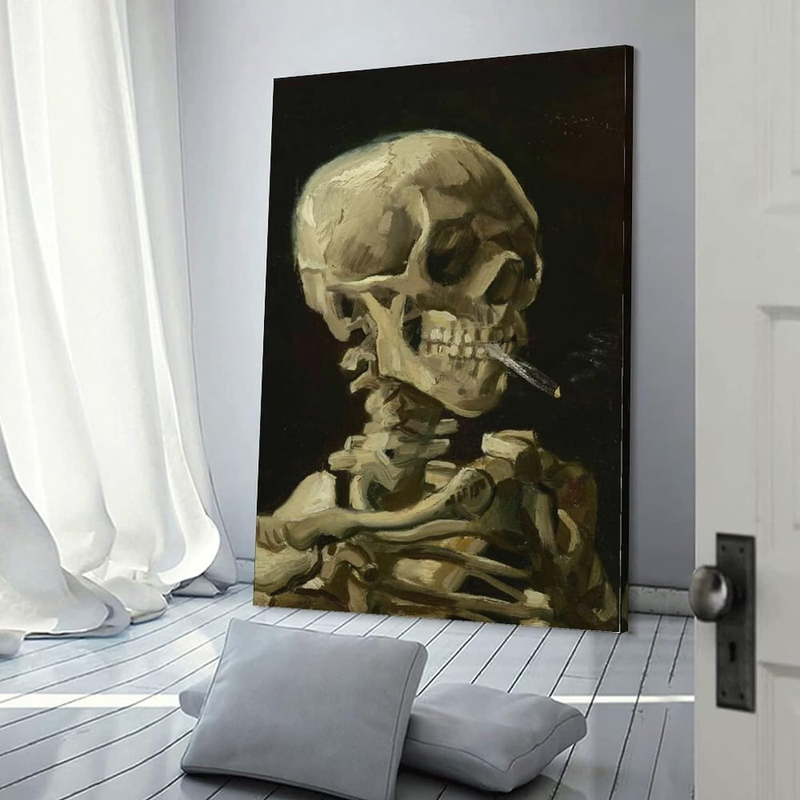 Van Gogh Skull of a Skeleton With a Burning Cigarette Canvas Wall Art, Multicolour