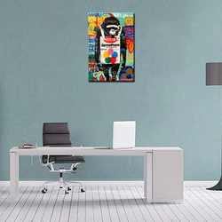 Tokoko Banksy Street Graffiti Large Wall Pictures for Living Room, Monkey Pop Painting Modern Colored Fabric One Panel Home Decor for Bedroom with Jiclee Wooden Frame, Multicolour