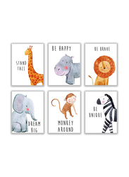 Throwback Traits Jungle Nursery Baby Animal Pictures Canvas Posters Set, 6 Pieces, 8 x 10-inch, Multicolour