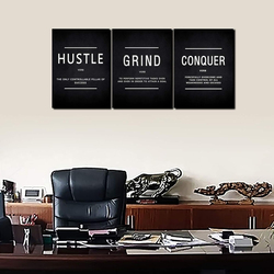 Cbaipy Inspirational Motivational Quote Hustle Grind Conquer Wall Art Canvas Poster Set, 3 Pieces, 12 x 16-inch, Black