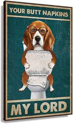 Busmko Dog Pictures Bathroom Wall Art Painting Your Butt Napkin My Lord Modern Funny Poster Framed, 12 x 18 inch, Multicolour