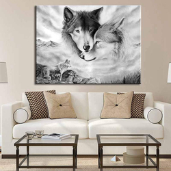 Aniuhl Wolf Canvas Prints Wall Art Poster, Black/White