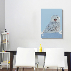 16 x 24-Inch Canvas Snowy Cute Smiling Owl Poster Wall Art, Multicolour