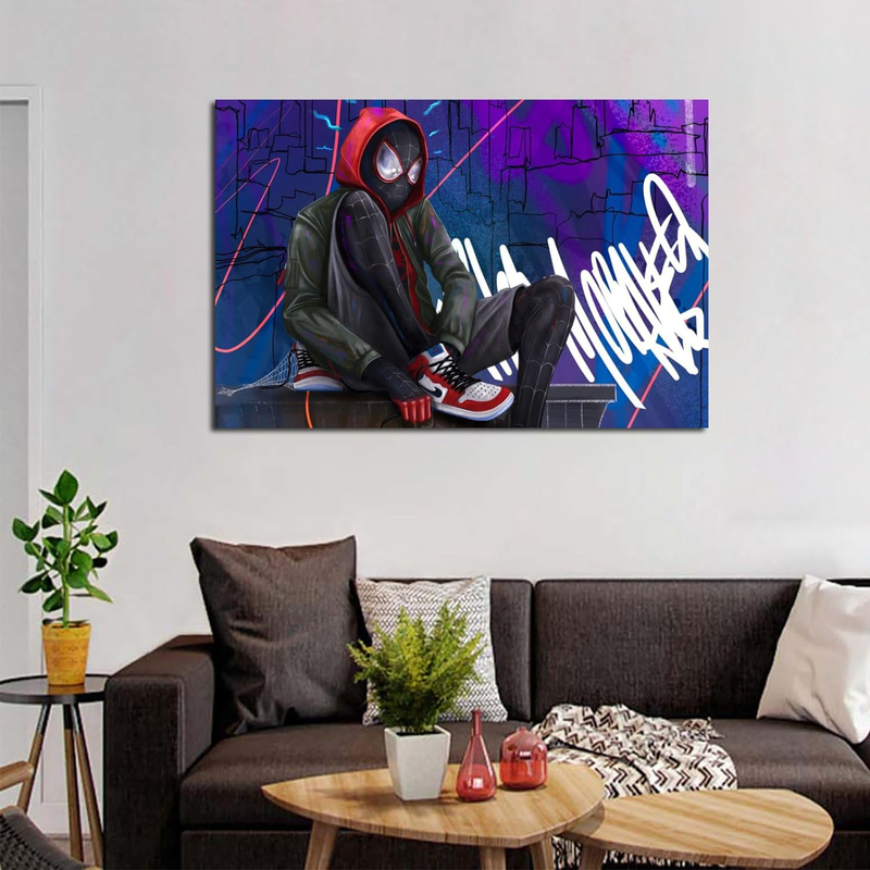 FINDEMO Superhero Miles Morales Spider Canvas Art Poster and Wall Art Picture Print, Multicolour