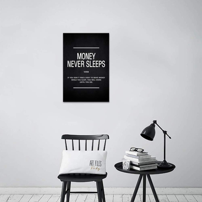 Yatsen Bridge Money Never Sleeps Motivational Wall Art Canvas, Black/White