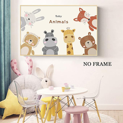 Wallvelart Nursery Baby Cartoon Animal Canvas Posters, Multicolour