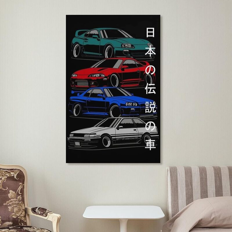 Japanese Car Poster Canvas Painting Wall Art Poster, 12 x 18 inch, Multicolour