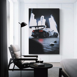 JOIMAR Juimar GT-R Car Fabric Painting Poster for Bedroom & Living Room Decor, Black/White