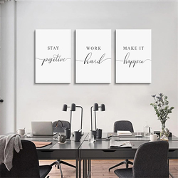 Ephany Stay Positive Work Hard Make it Happen Framed Canvas Wall Art Posters Set, 3 Pieces, 20 x 30-inch, White