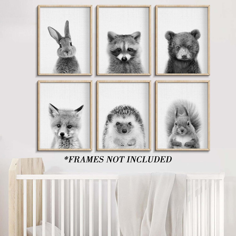 EPHANY Canvas 12 x 16-Inch Cute Nursery Decor Baby Animal Nordic Print Set Poster, Black-White