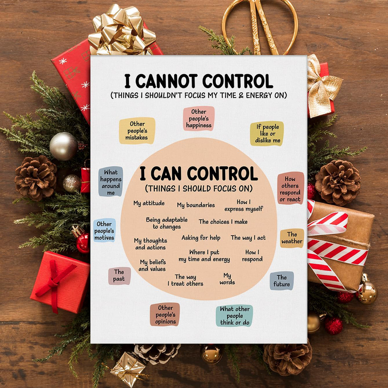 12 x 15-Inch Canvas Motivational Mental Health Wall Art "What I Can & Cannot Control" Poster Wall Art, Multicolour
