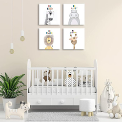 Quzenu Nursery Wall Decor Safari Animal Baby Room Decor Canvas Prints Poster, 12 x 12inch, White