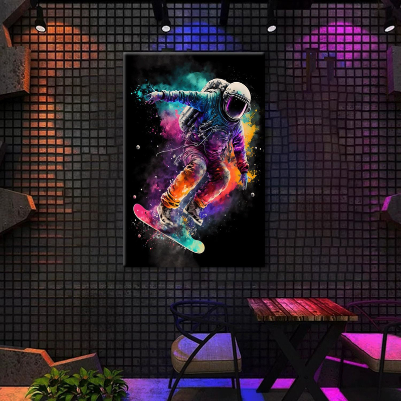 RVRBKTS Framed 16 x 24-Inch Astronaut Graffiti Street Style Art Wall Artworks, Multicolour