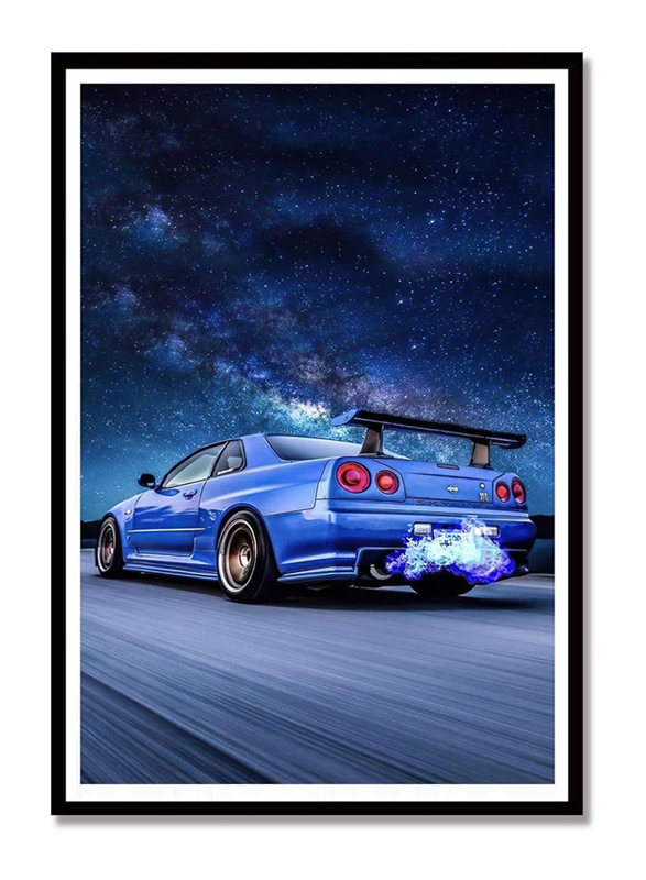 ALLUCKII Unframed Canvas 12 x 18-Inch Skyline GTR R34 Car Poster, Blue
