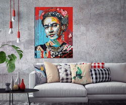 Faicai Art Framed Canvas 24 x 36-Inch Famous People Portrait "Frida" Poster, Multicolour