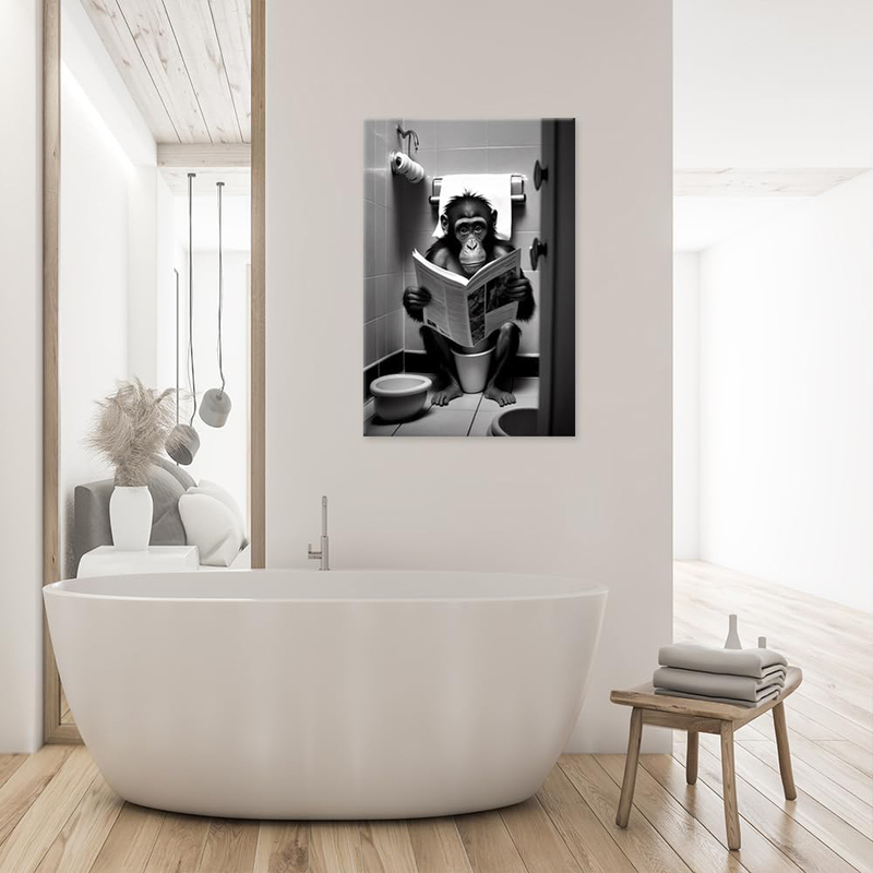 YODOOLTLY 16 x 24-Inch Unframed Canvas Funny Gorilla Monkey Reading Newspapers on Toilet Picture Poster Wall Art, Multicolour