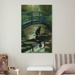 Lonone Poster Mural Frame Hanger Posters Animal Cat Sitting On A Lotus Cute Bridge, 12 x 18 inch, Multicolour