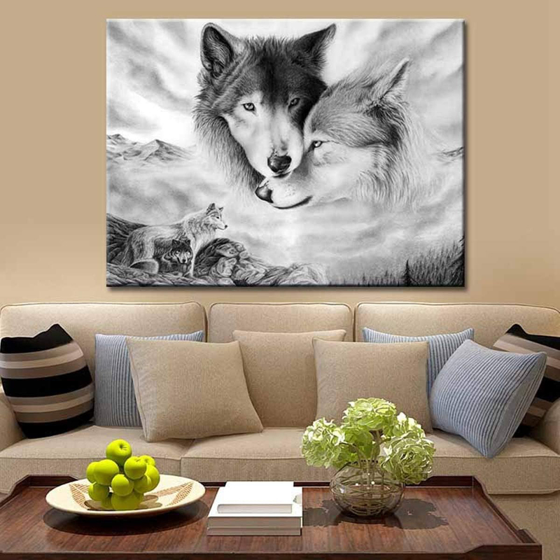 Aniuhl Wolf Canvas Prints Wall Art Poster, Black/White