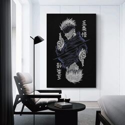 Xinyuelong Anime Jujutsu Gojo Satoru Canvas Wall Art Poster, 12 x 18 inch, Black/White