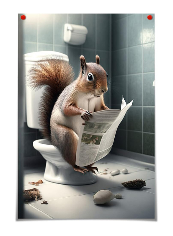 Yodooltly Funny Squirrel Bathroom Canvas Poster, Multicolour