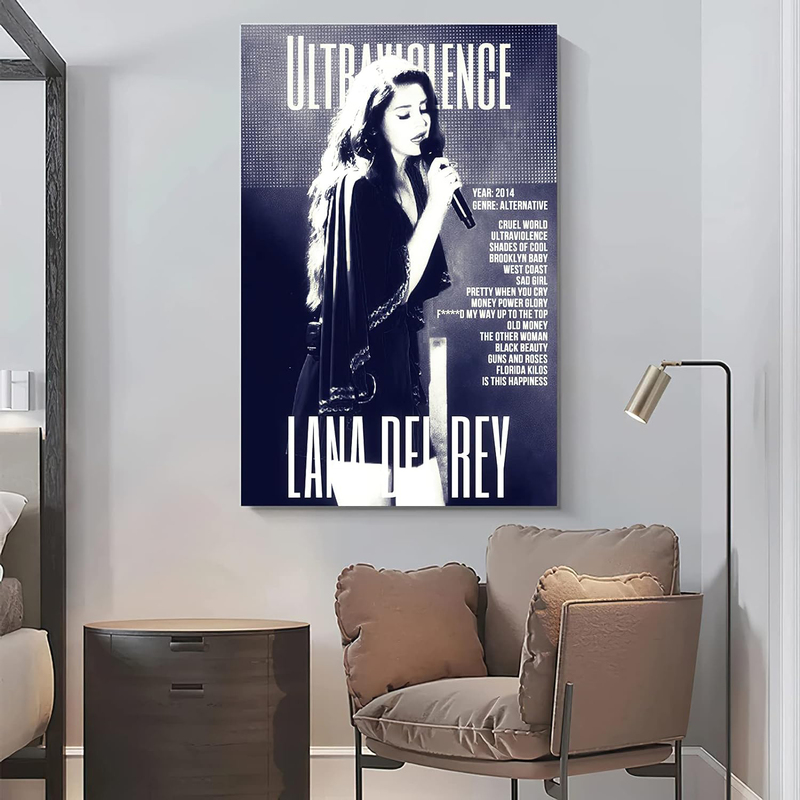 Lana Del Rey Ultraviolence Poster Art Wall Canvas Pictures for Modern Office Decor Vintage Prints Unframed Tubiey, 12 x 18 inch, Black/White