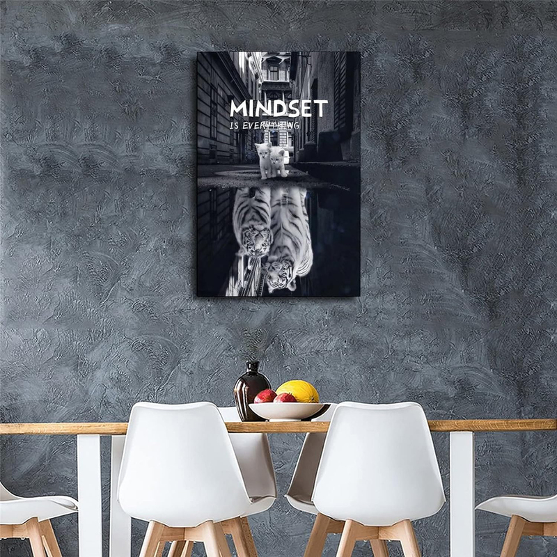 BCQ Mindset is Everything Motivational Animal Inspirational Interesting Cat & Tiger Poster, Multicolour