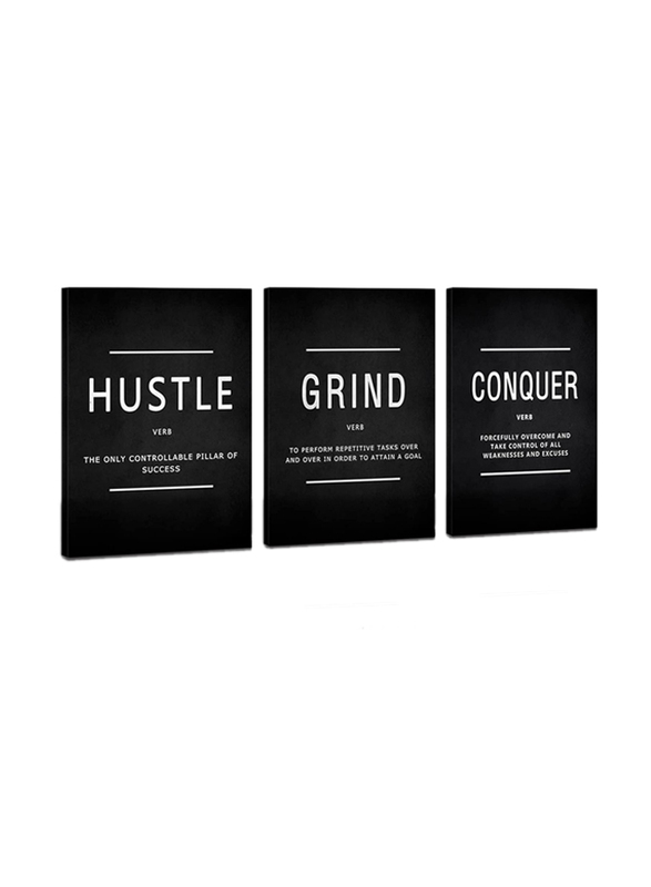 Cbaipy Inspirational Quotes Grind Hustle Wall Art Canvas, 90 x 60cm, 3 Piece, Black/White