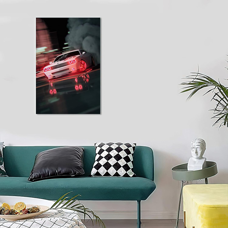 Linking Muscle Car Drift Poster Jdm Challenger Dodge Canvas Art Wall, Multicolour
