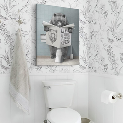 Parylore Bear Sitting in Toilet Reading Newspaper Print Picture Poster, 12 x 16-inch, Multicolour