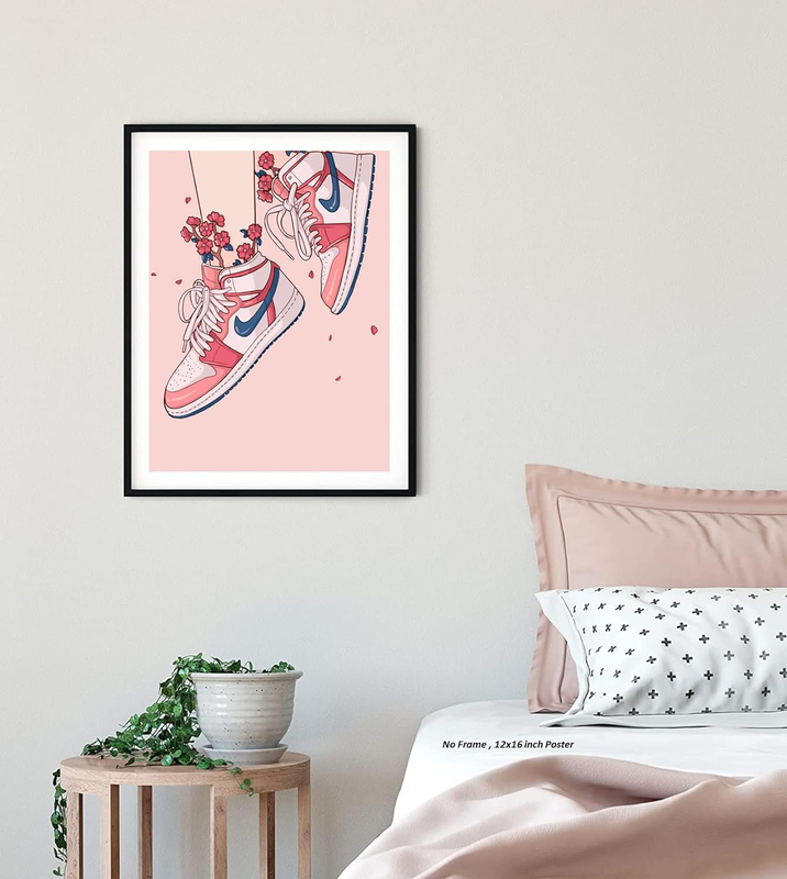 Liya Design Prints Hypebeast Girly Sneaker Poster, 12 x 16 Inch, Pink/Blue