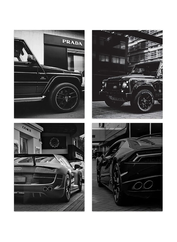 

Ruarto Street Luxury Car Canvas Wall Art Posters, 4 Piece, Black/White