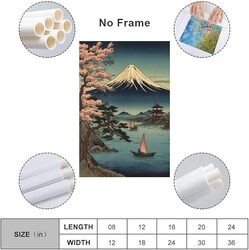 Japanese Ukiyo-e Art Mount Fuji From Lake Frame Hanger Scroll Decorative Hanging Canvas Wall Posters, Multicolour