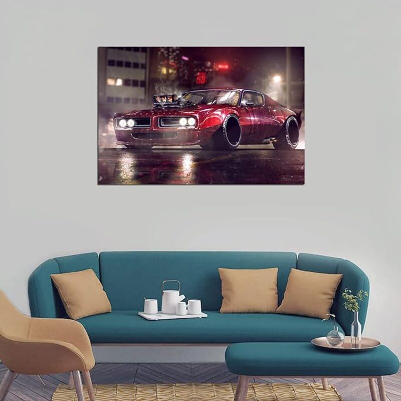 IBH Dodge Car Charger Decorative Painting Canvas Wall Posters without Frame, Multicolour