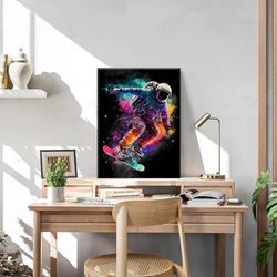 RVRBKTS Framed Astronaut Wall Art Space Pop Culture Graffiti Street Art Painting Pictures, Multicolour