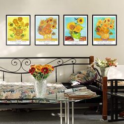 Berkin Arts Giclee Botanical Floral Illustrations Blossom Sunflower Wall Art Poster, 4 Pieces, 11 x 14 inch, Multicolour