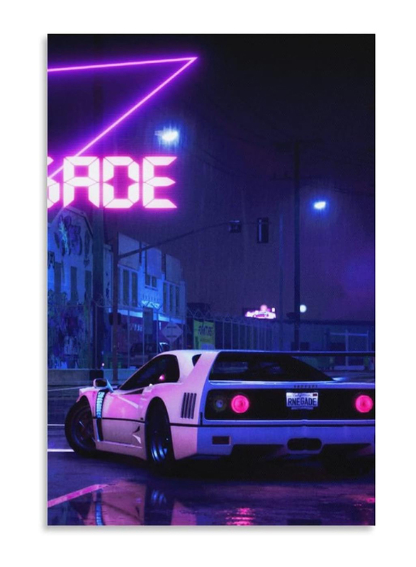12 x 18-Inch Canvas Frame Neon Street Classic Car Poster Wall Art, Multicolour