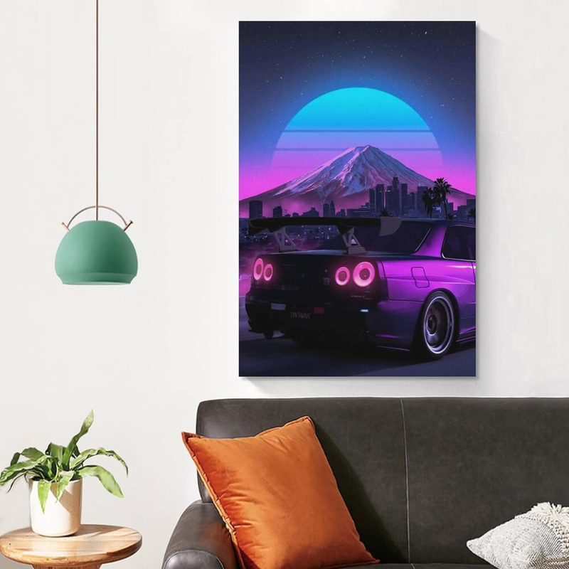 Alukap Jdm Car R34 Canvas Family Decorative Wall Poster, 12 x 18-inch, Multicolour