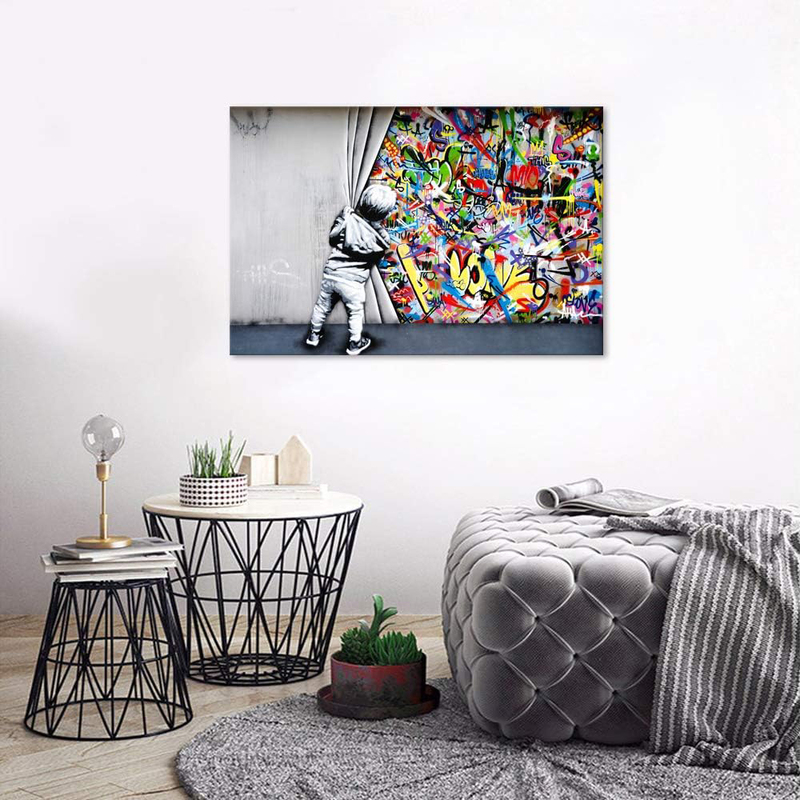 Yatsen Bridge Classic Street Art Banksy Graffiti Wall Behind The Curtain Poster, 36 x 24-inch, Multicolour