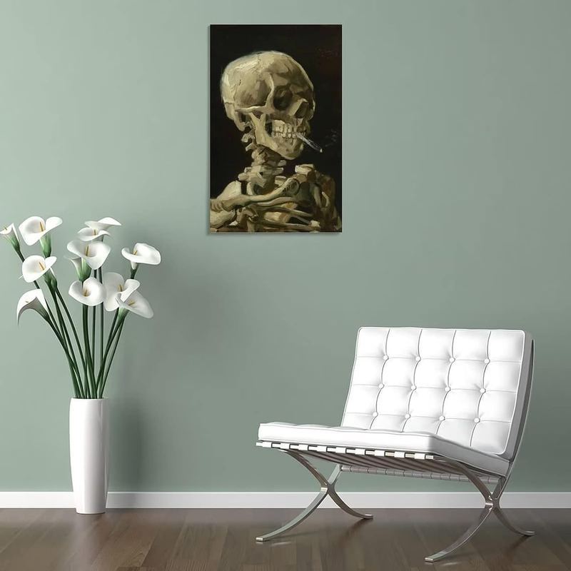 Van Gogh Skull of a Skeleton With a Burning Cigarette Canvas Wall Art, Multicolour