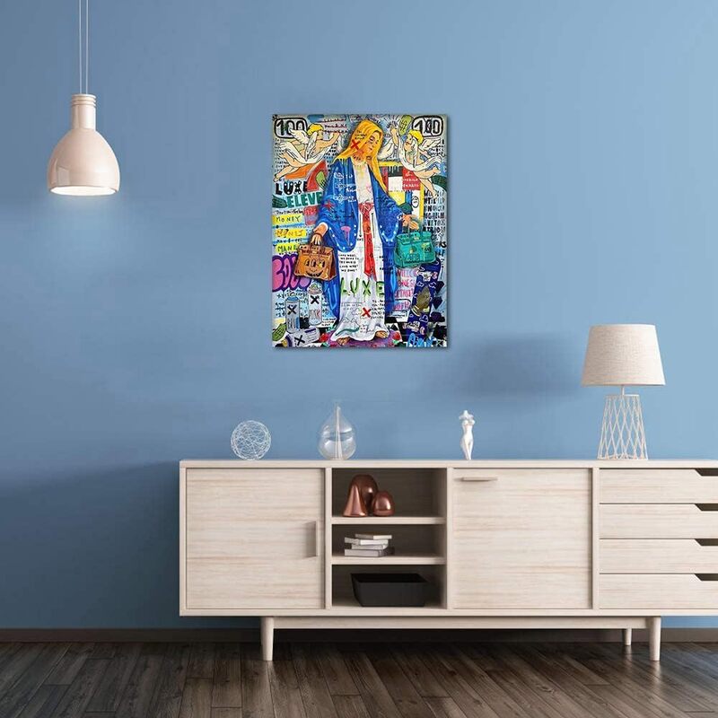 Mamago Graffiti Virgin Mary Modern Street Pop Colourful Abstract Canvas Poster, 18 x 24 inch, Multicolour