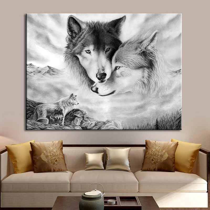 Aniuhl Wolf Canvas Prints Wall Art Poster, Black/White