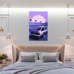 Alukap 90s Ae86 Vaporwave Jdm Car Family Decorative Painting Wall Art Canvas Poster, 12 x 18 inch, Purple/Black