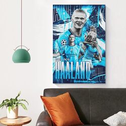 Soccer Stars Erling Haaland Canvas Poster Wall Art Decor Print Picture Paintings, 12 x 18 inch, White/Blue