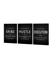 Cbaipy Motivational Inspirational Quotes Grind Hustle & Execution Canvas Posters, 3 Pieces, Black