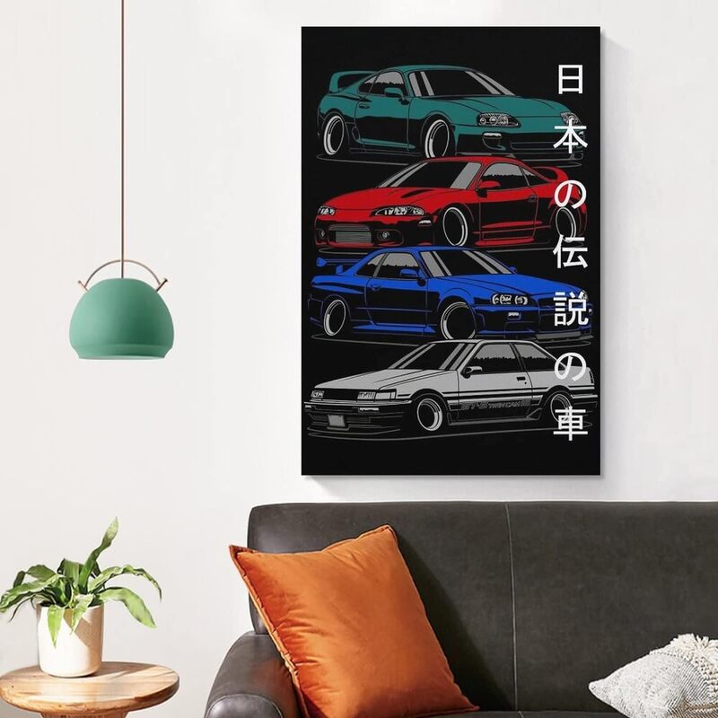 Japanese Car Poster Canvas Painting Wall Art Poster, 12 x 18 inch, Multicolour