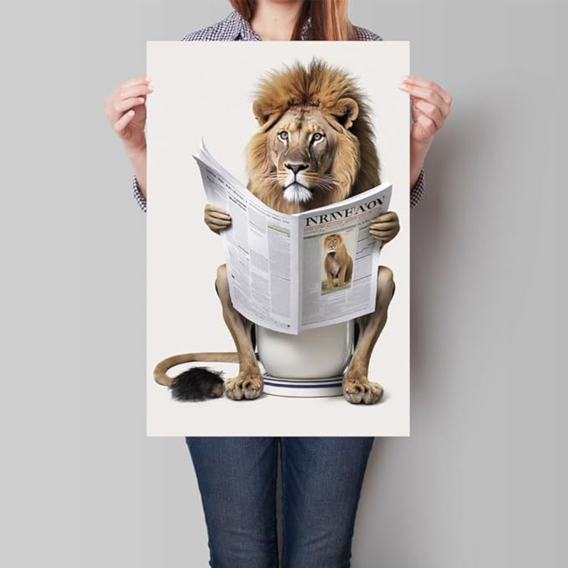 Yodooltly Funny Lion Bathroom Canvas Wall Art Poster, 12 x 16inch, White