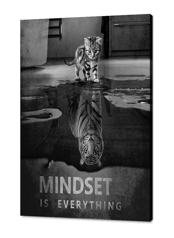 Yatsen Bridge Inspirational Wall Art Pictures Big Tiger & Small Cat Canvas Painting Mindset is Everything Motivational Poster, Black
