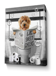 Parylore Funny Dog Sitting in Toilet Reading Newspaper Wall Art, 16 x 24 inch, Multicolour