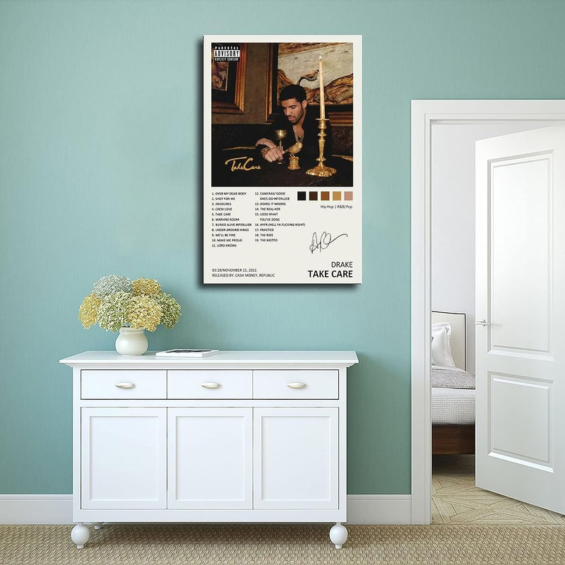 YGULC Drake Poster Take Care Music Album Cover Signed Limited Edition Canvas Poster, Multicolour